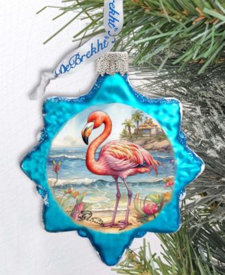 Flamingo Christmas Glass Ornament