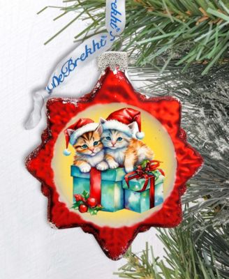 Kittens and Gifts Holiday Glass Ornament