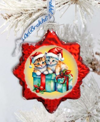Kittens and Gifts Holiday Glass Ornament