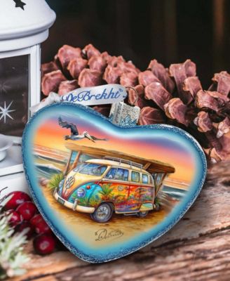 Surf Van Heart Glass Christmas Ornament