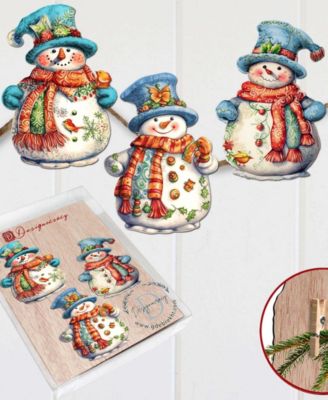 Snowman Wooden Clip-on Ornaments, Set of 3