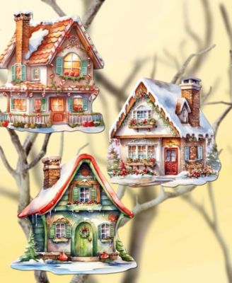 Dream Houses Wooden Clip Ornaments, Set of 3