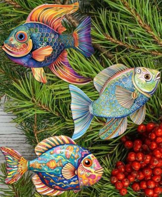 Fish Wooden Clip-on Ornaments, Set of 3