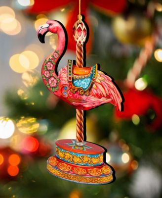 Pink Flamingo Carousel Holiday Ornament
