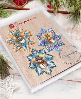 Happy Snowman Snowflake Ornaments, Set 3