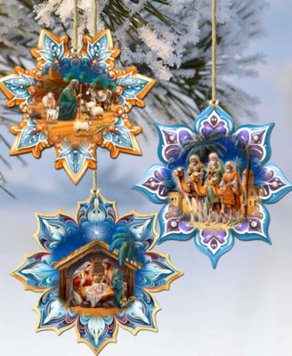 Nativity Snowflake Wood Ornaments, Set of 3