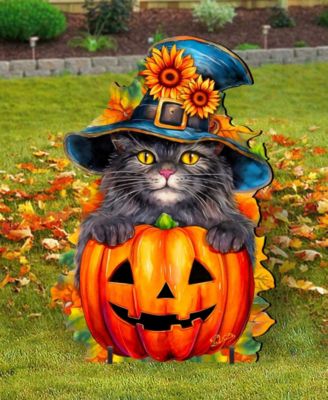 Black Cat with Pumpkin Outdoor D&eacute;cor