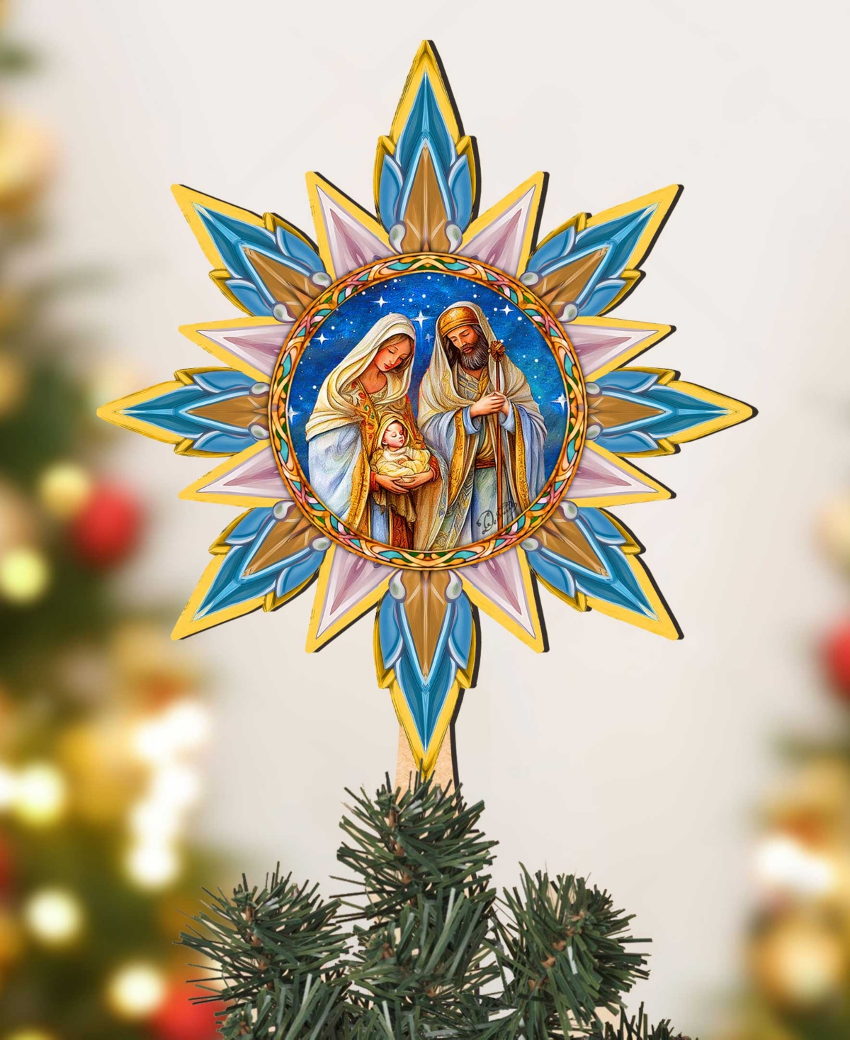 Designocracy Born Under Bright Star Wood Tree Topper In Multi