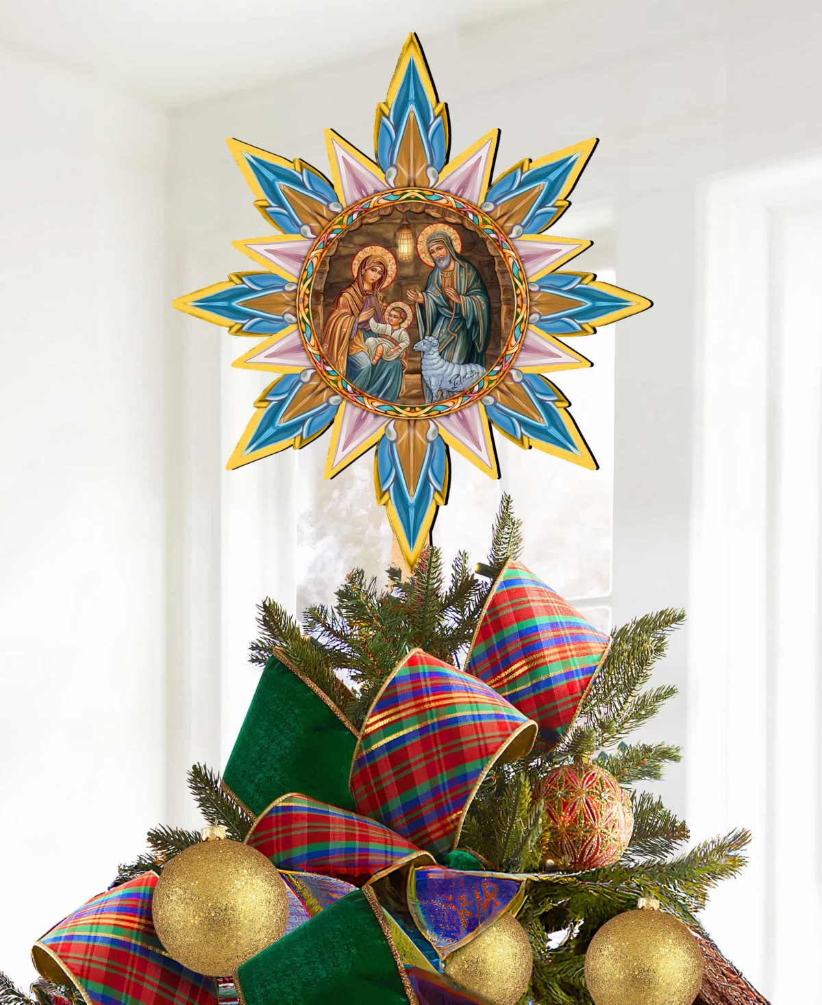 Designocracy Orthodox Nativity Wooden Tree Topper In Multi