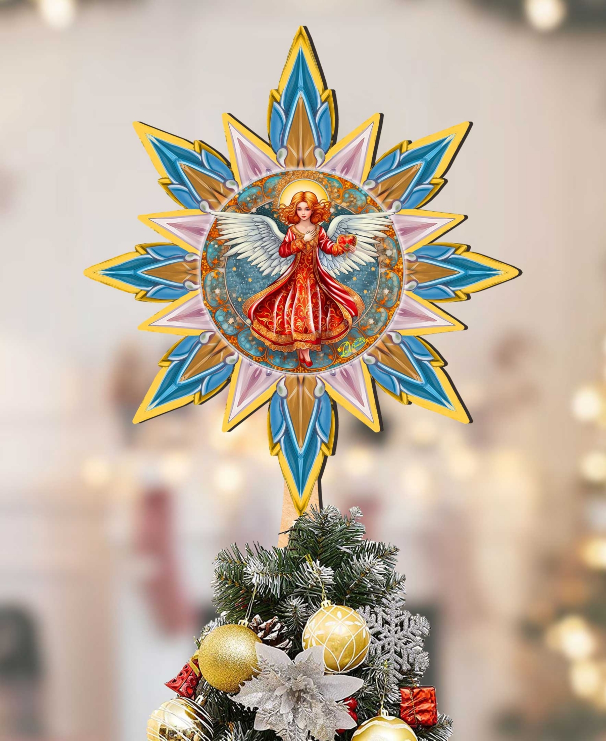 Designocracy Angel With Love Wooden Tree Topper In Multi