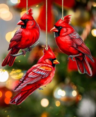 Red Cardinals Wooden Ornaments, Set of 3