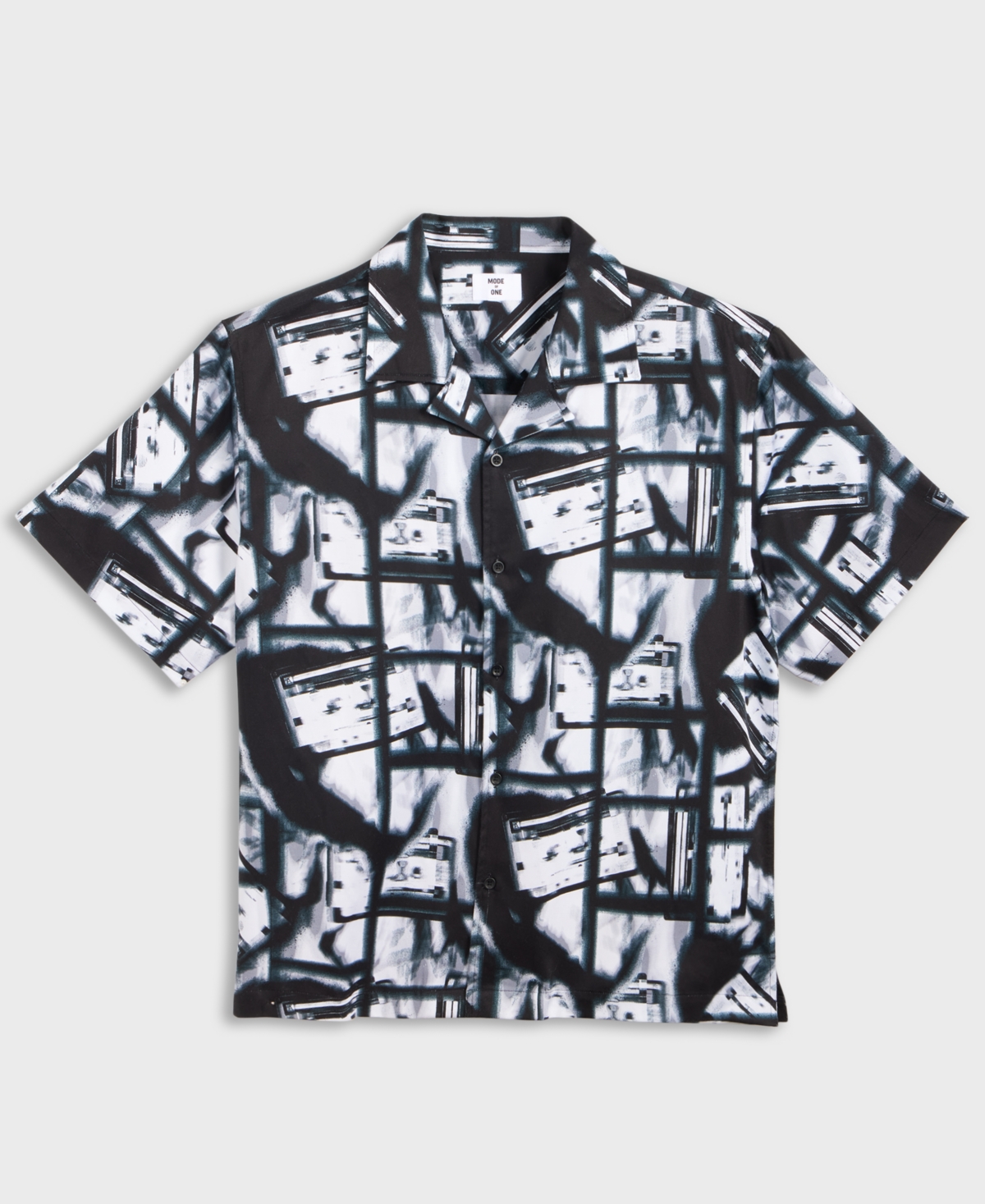 Mode of One Men's Relaxed Fit Short Sleeve Abstract Print Button-Front Camp Shirt, Macy's Exclusive