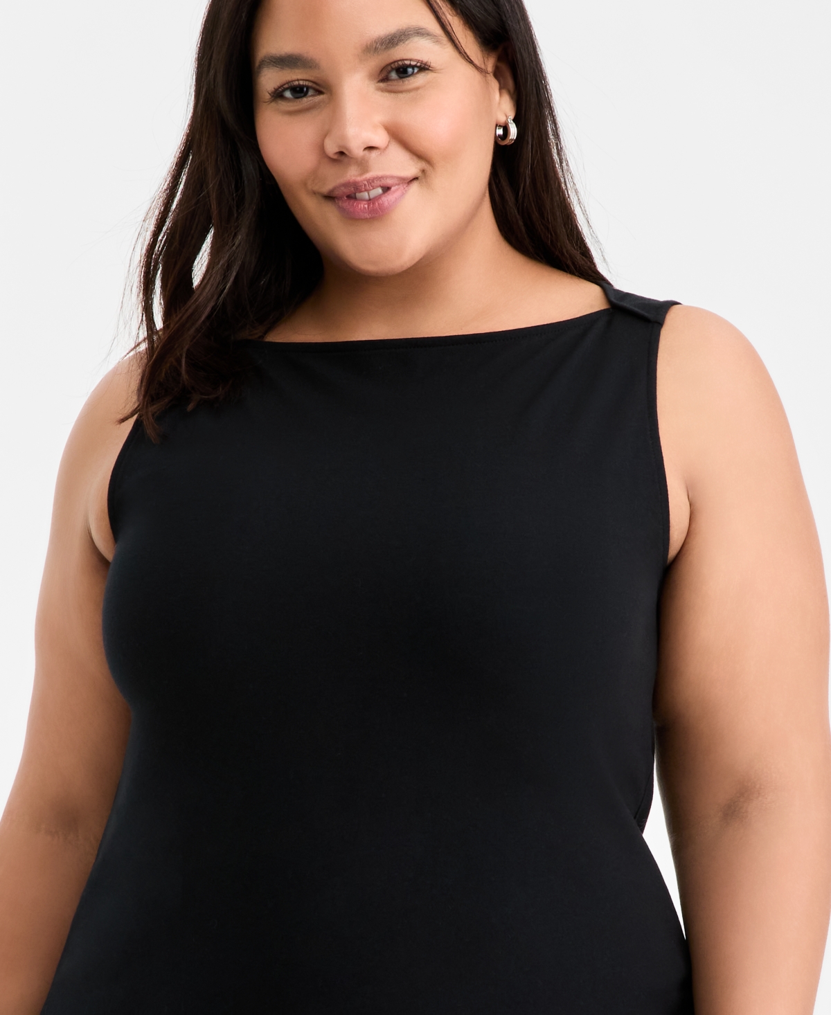 On 34th Trendy Plus Size Knit Boat-neck Tank Top, Macy's Exclusive In Black