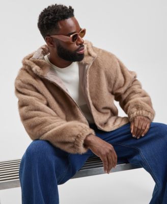 Men's Relaxed Fit Long Sleeve Zip-Front Faux Fur Hoodie, Macy's Exclusive