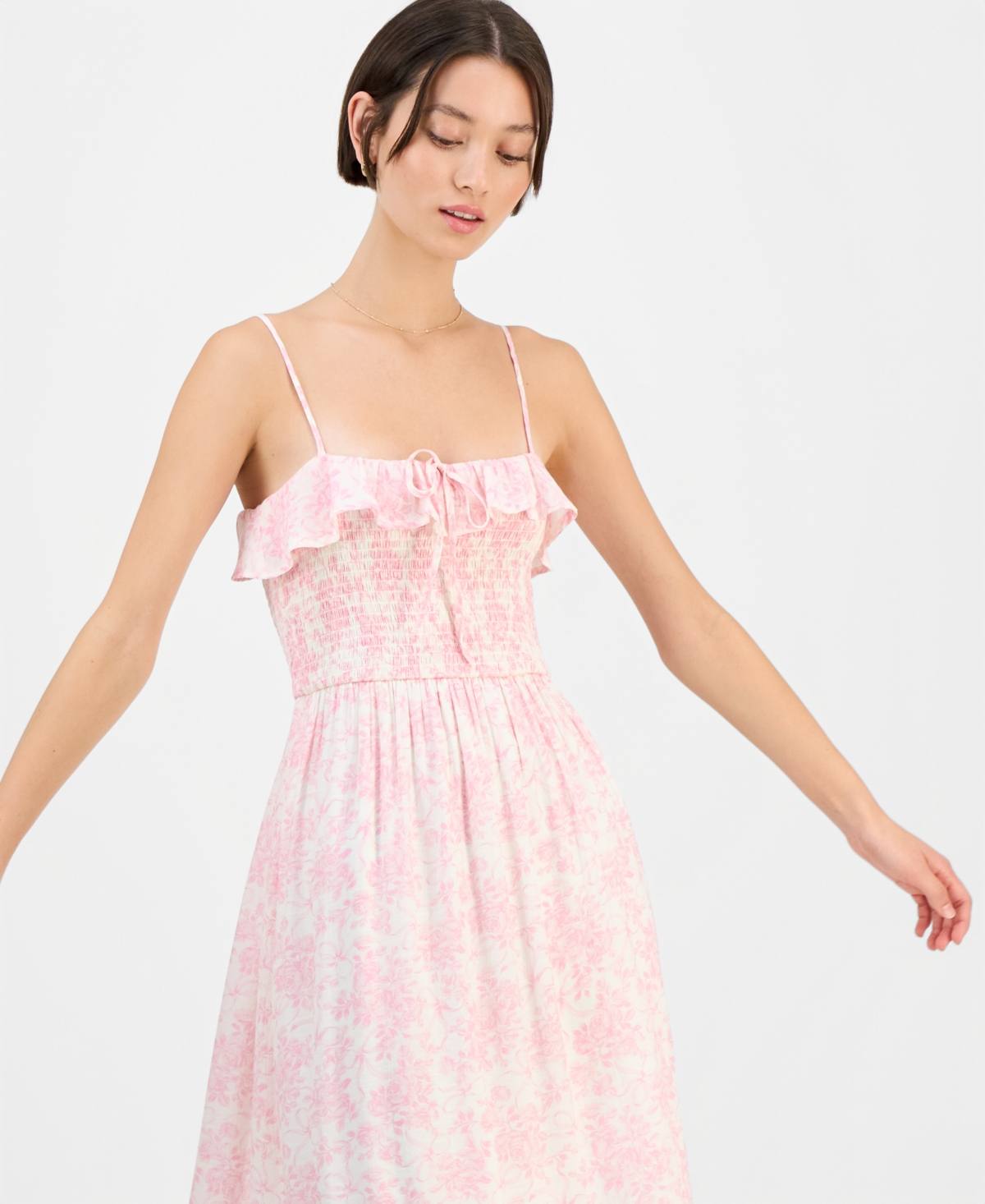 Sincerely Jules Juniors' Smocked Ruffled Floral Midi Dress