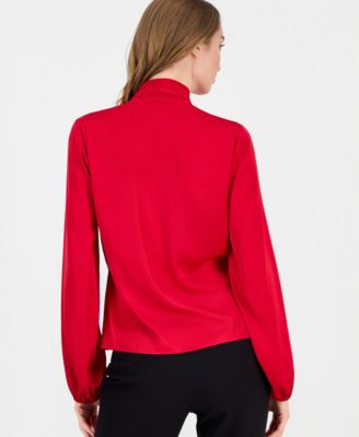 Women's Long-Sleeve Draped Wrap Blouse