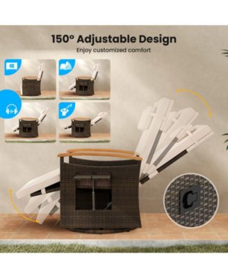 2PCS Outdoor 360° Swivel Rattan Recliner Chair Patio Wicker Chaise Lounge Chair