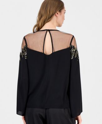 Women's Crewneck Floral Illusion Blouse