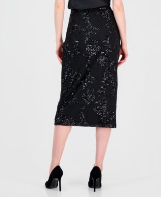 Women's Floral Sequin Midi Skirt