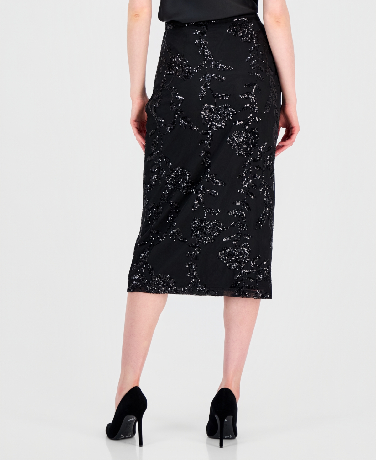 T Tahari Women's Floral Sequin Midi Skirt In Black