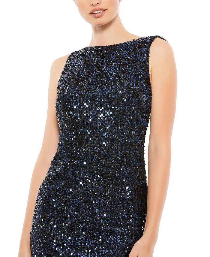 Women's Sleeveless Sequin Cowl Back Evening Gown - thumbnail 10