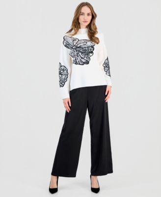 Women's Sequin Soutache Funnel-Neck Sweater