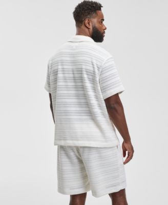 Men's Relaxed Fit Short Sleeve Knit Button-Front Camp-Collar Sweater, Macy's Exclusive