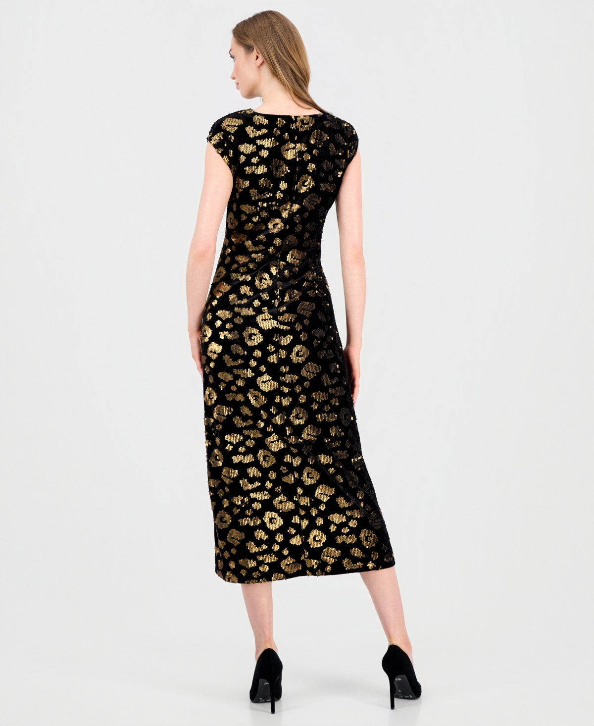 T Tahari Women's Cowl-Neck Side-Slit Sequin Midi Dress