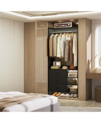 30" Freestanding Closet Organizer with Hanging Rods and Drawers, Closet System with Storage Shelves
