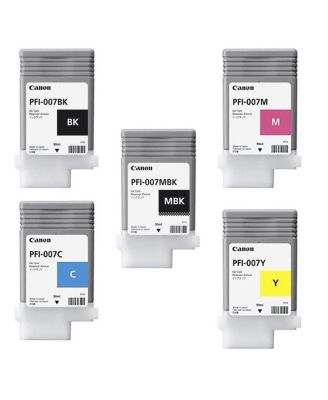 90ml Dye Ink Tank Bundle for imagePROGRAF iPF670E Printer, Consists Of PFI007BK Black, PFI007C Cyan, PFI007M Magenta, PFI007MBK Matte Black,