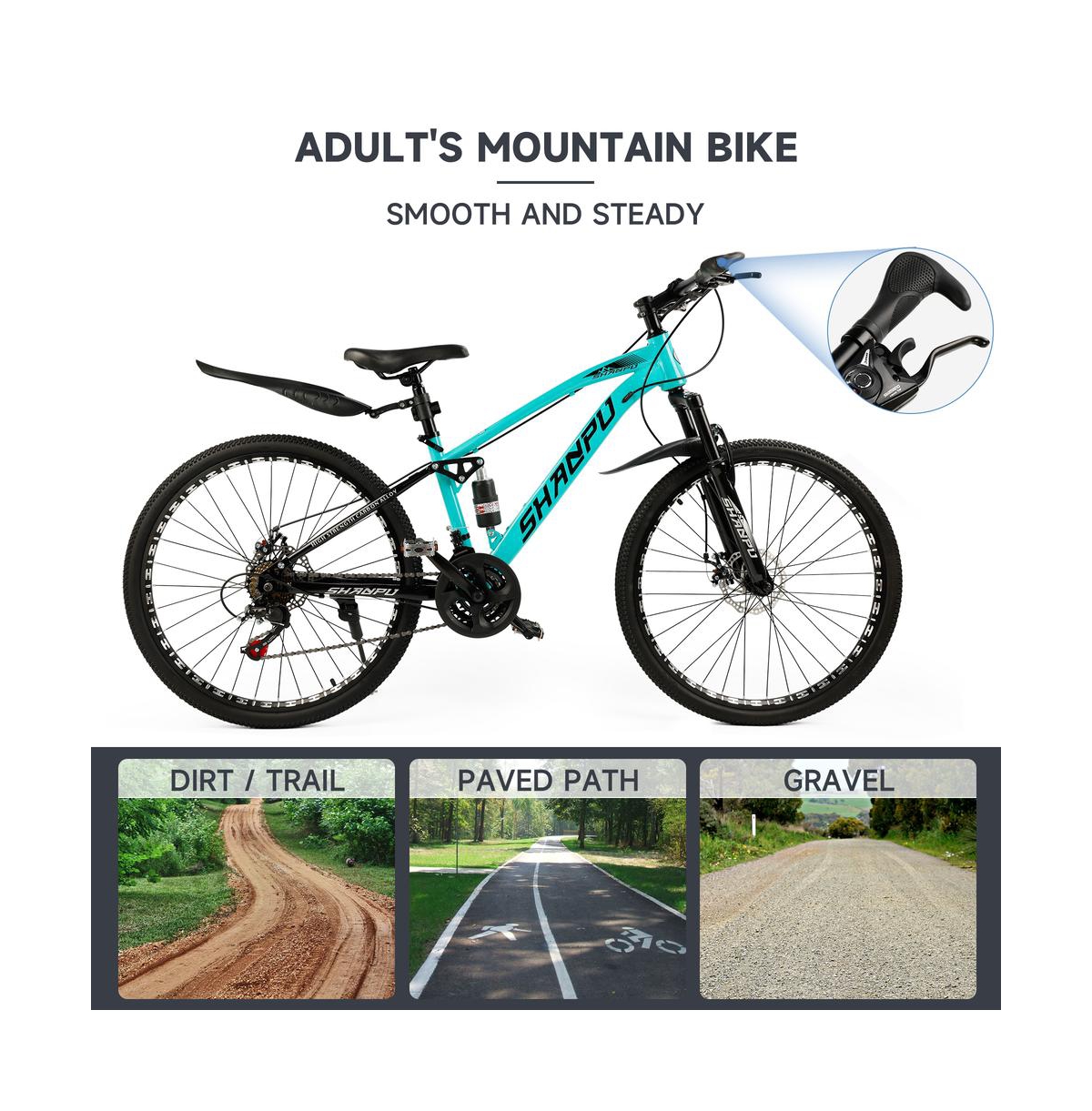 Artudatech 26-Inch 21-Speed Mountain Bike with Full Suspension and Disc Brakes for Off-Road Adventure