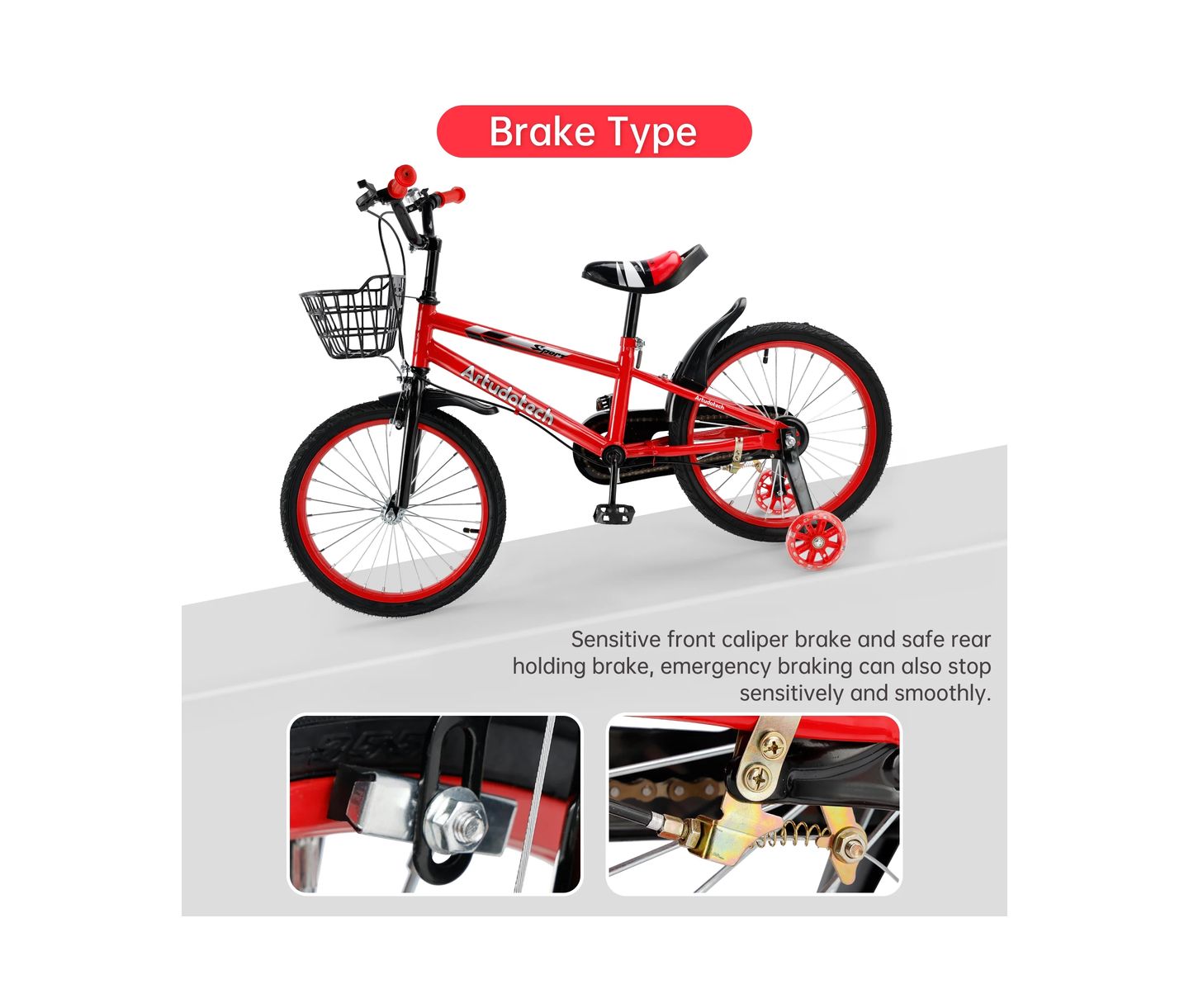 Детская игрушка Artudatech 14 Inch Kids Bike with Glowing Training Wheels, Dual Brakes & High-Carbon Steel Frame Gift for Girls and Boys Ages 3-7, цвет: Красный — фото 5