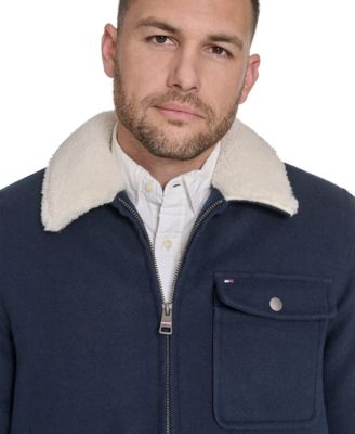 Men's Wool Blend Jacket with Sherpa Collar