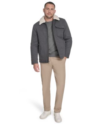 Men's Wool Blend Jacket with Sherpa Collar