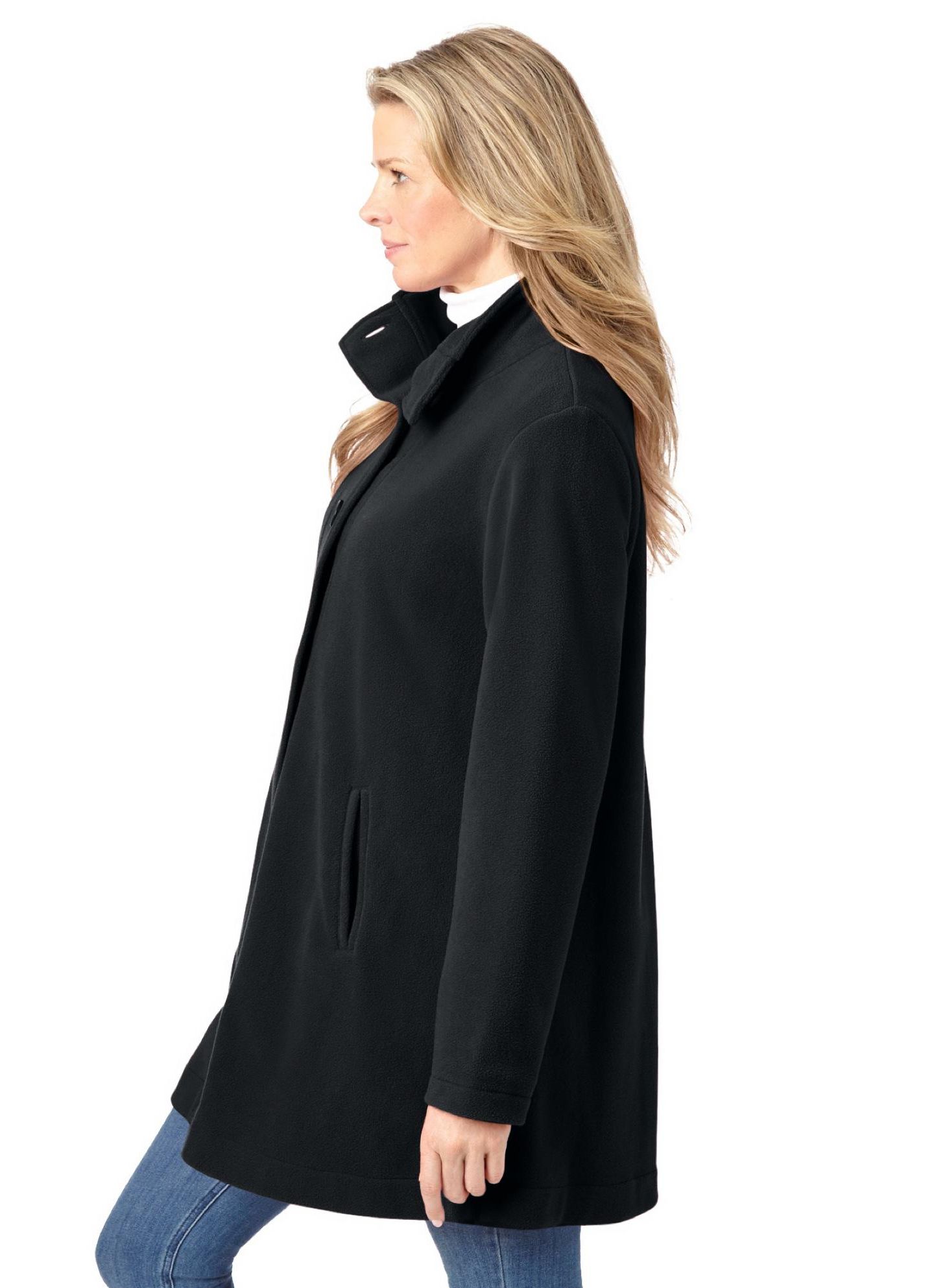 Женское пальто Woman Within Plus Size Fleece Swing Funnel-Neck, цвет: Чёрный — фото 3