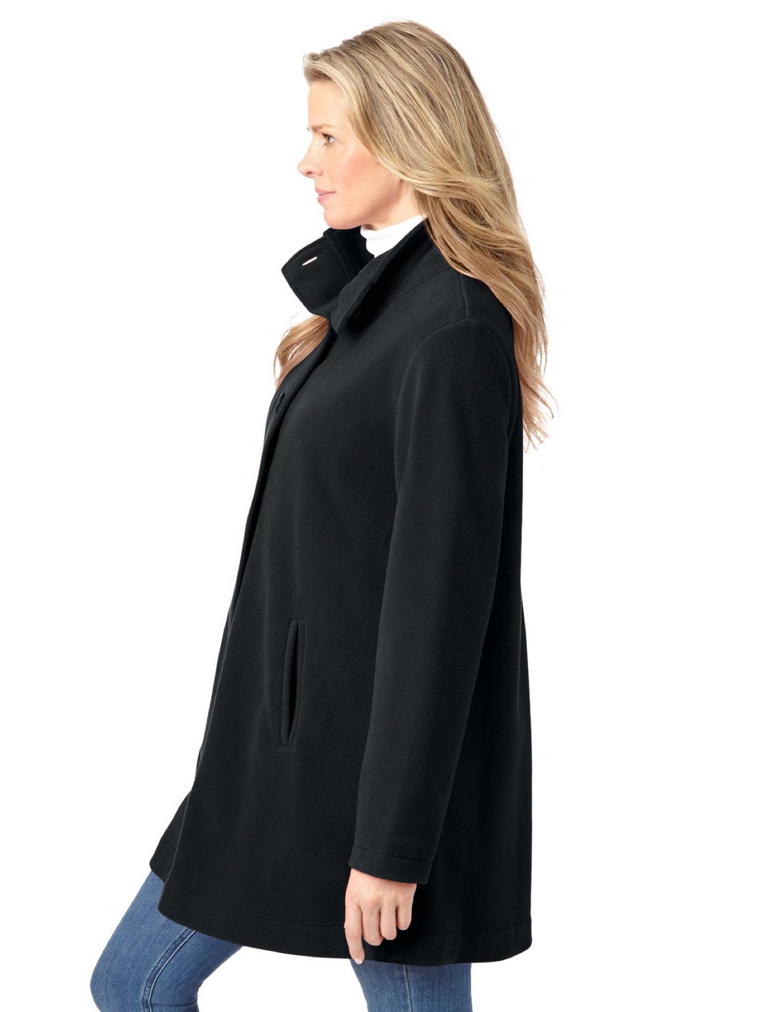 Plus Size Fleece Swing Funnel-Neck Coat