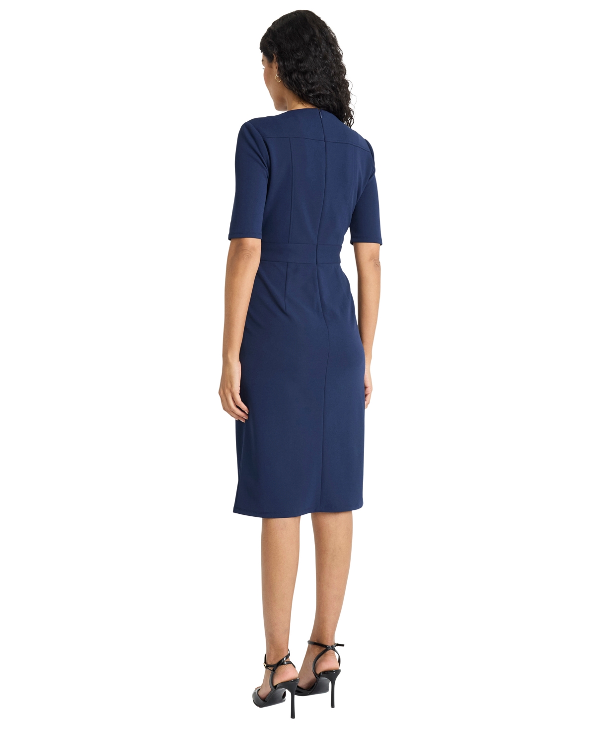 Maggy London Elbow Sleeve Grommet Waist Sheath Dress In Blue