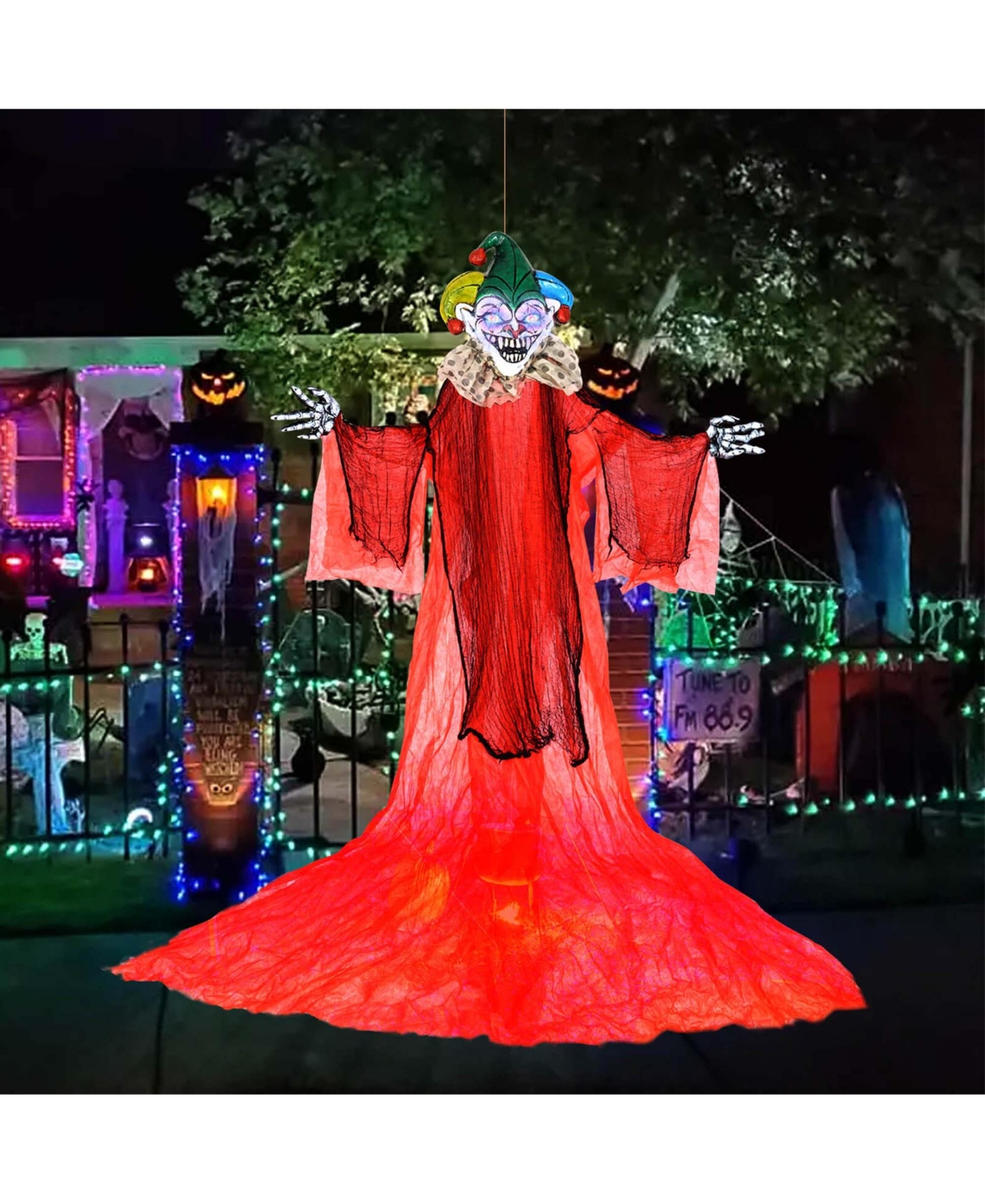 Costway 13.1 ft Halloween Hanging Clown w/ Wings Lighted Colorful Eyes Ghost for Yard