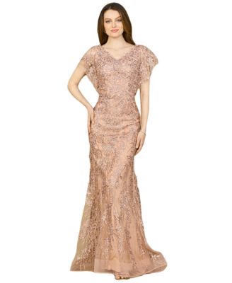 Women's Cap Sleeve Mermaid V-neck Gown