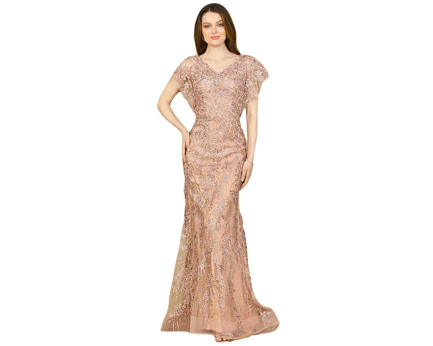 Women's Cap Sleeve Mermaid V-neck Gown