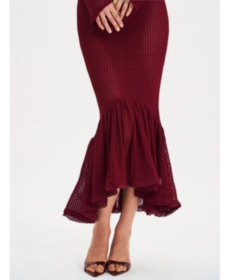 Women Kaedyn Burgundy Off Shoulder Long Sleeve Crochet Mermaid Maxi Dress