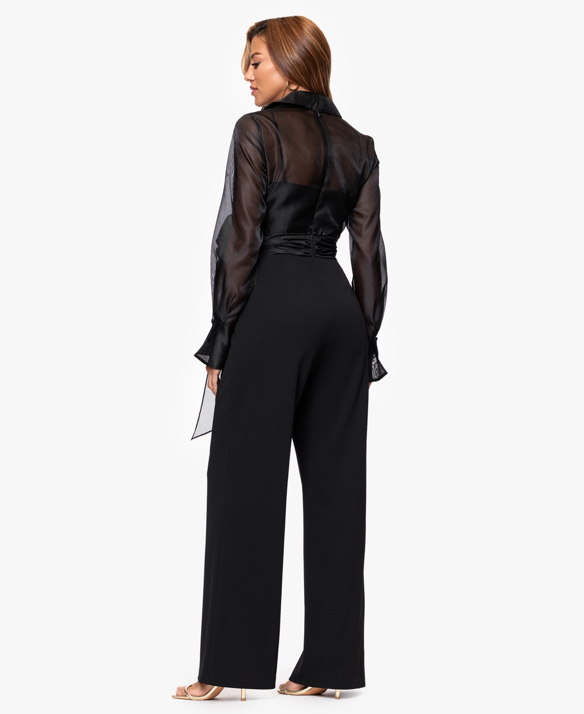 Xscape Women's V-neck Long Sleeve Jumpsuit In Black