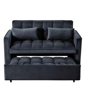 Pull-Out Velvet Loveseat Sleeper Sofa Bed, 3-in-1 Convertible Futon Couch with Adjustable Back, Storage Pocket & Pillows-Maison Boucle