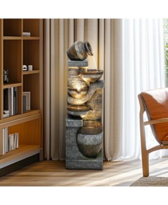 5-Tiers Indoor/Outdoor Garden Water Fountain - 42.5inches Modern Floor-Standing Cascading Water Feature - Suitable for Deck, Patio