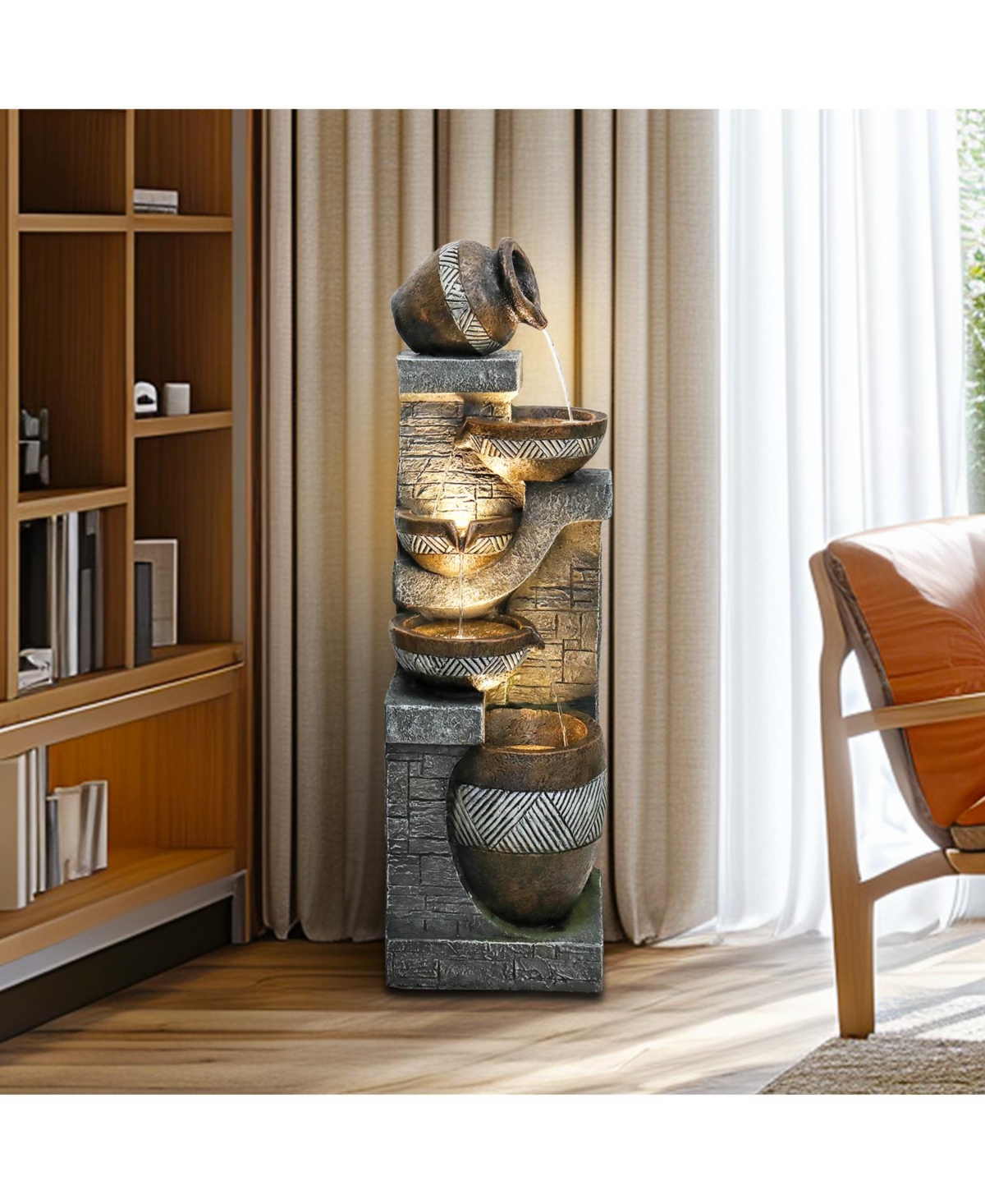 SunJet 5-Tiers Indoor/Outdoor Garden Water Fountain - 42.5inches Modern Floor-Standing Cascading Water Feature