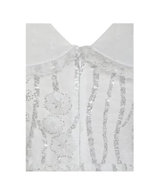 Women Paola White Peter Pan Collar Beaded Sequin Mermaid Midi Dress