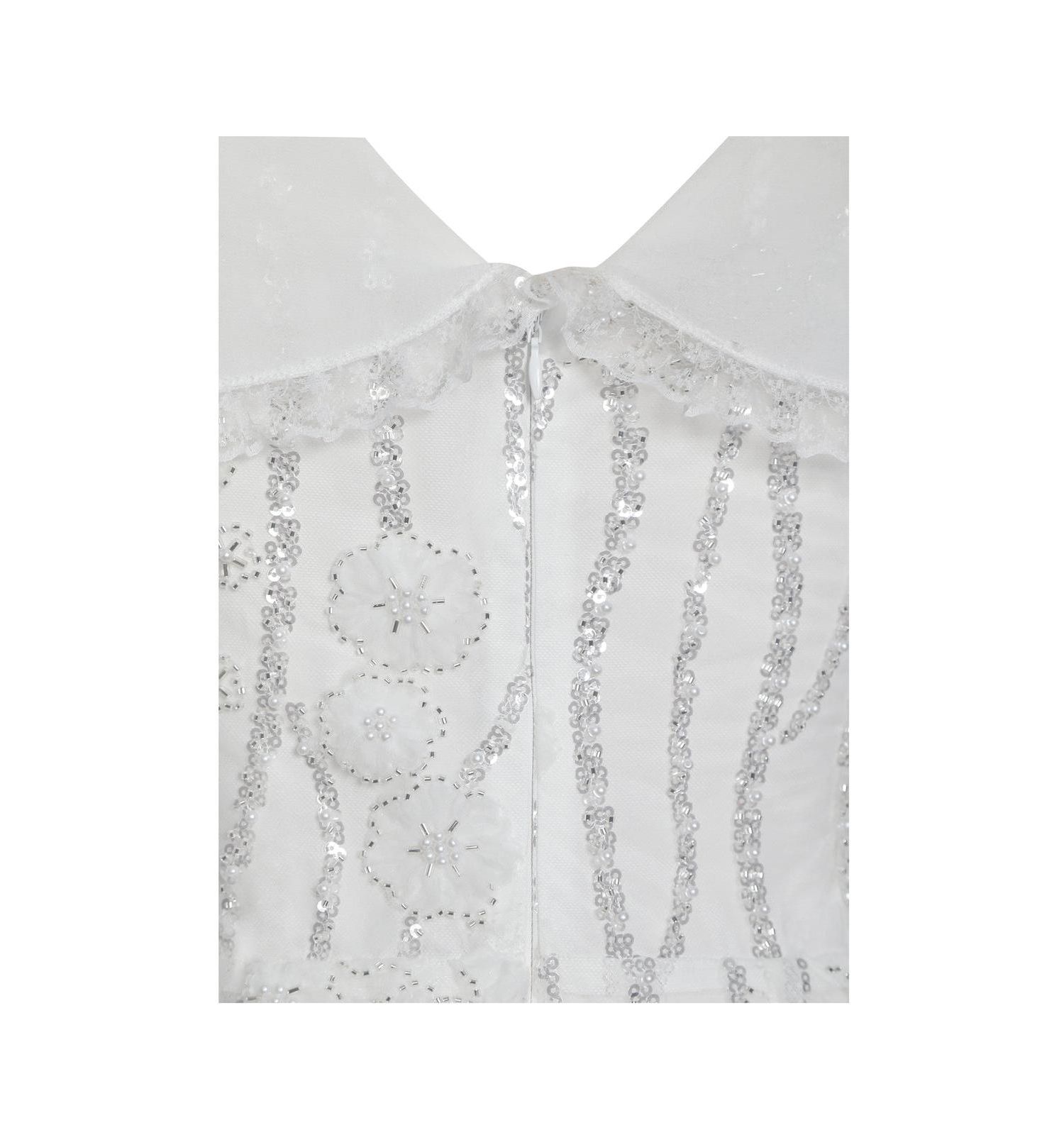 Women Paola White Peter Pan Collar Beaded Sequin Mermaid Midi Dress