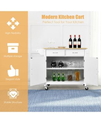 Rolling Kitchen Cart Island Wood Top Storage Trolley Cabinet Utility Modern