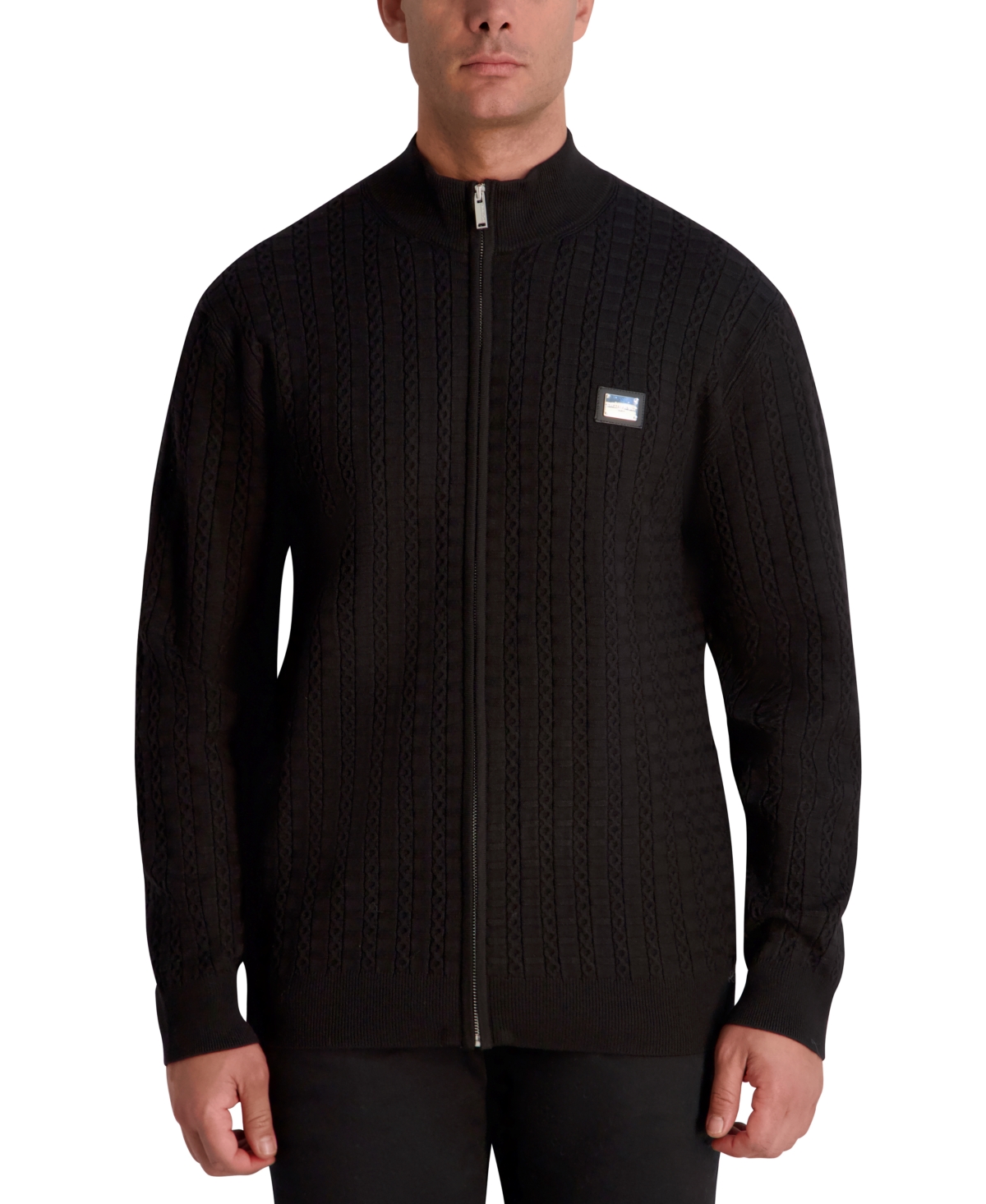 Karl Lagerfeld Paris Men's Full Zip Cable Knit Sweater