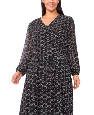 Plus Size Geometric Print Long Sleeve Maxi Dress
